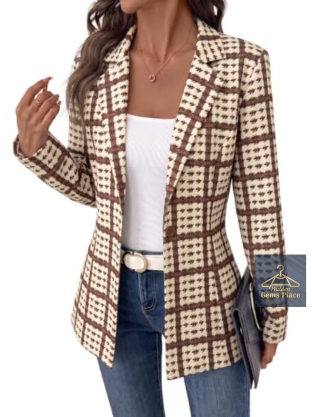 Women's Jacquard Double Breasted Blazer Business Casual Work Office Coat with
